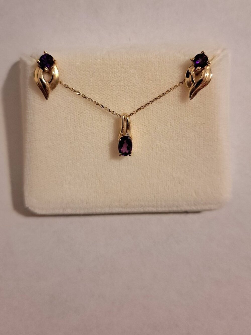 14K Gold February Birthstone Amethyst Necklace And Matching Earrings